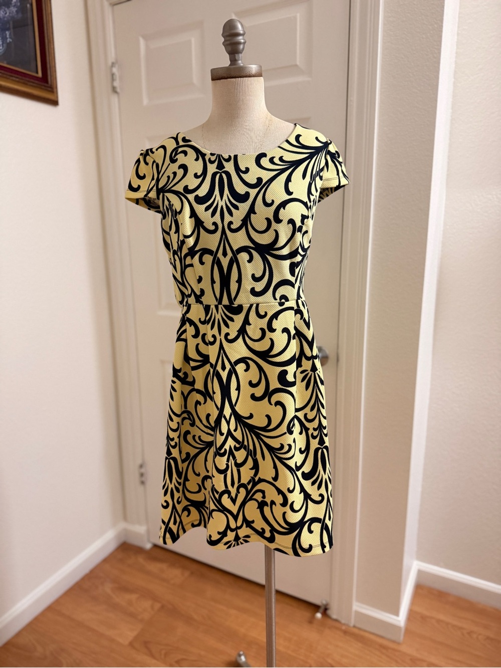 Enfocus Studio Yellow Dress with Black Scroll Print